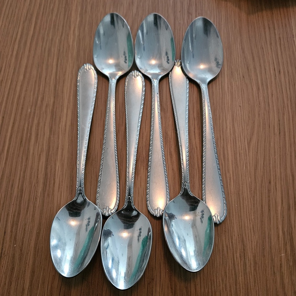 Set of 6 Stainless Steel Teaspoons Rope‎ Edge Pattern Silver Flatware 6.25 Inch
